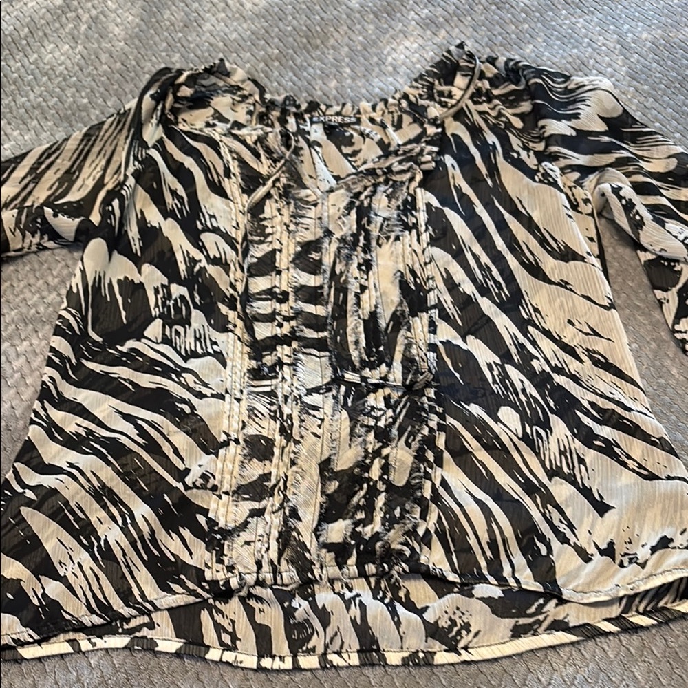 Express sheer Black and Cream Women's blouse sz S